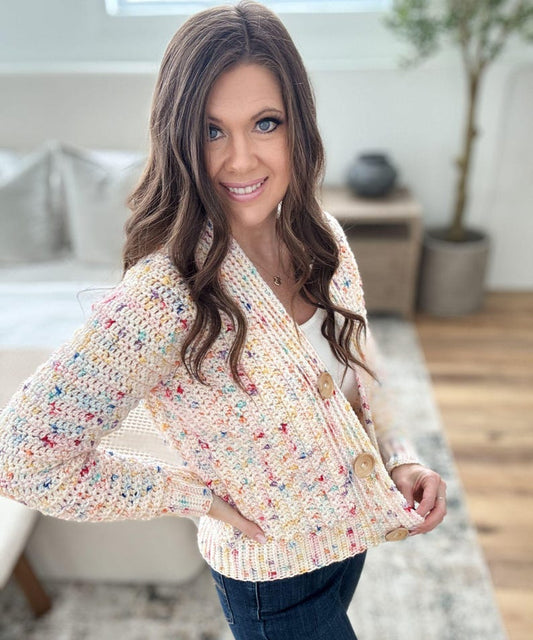 CROCHET PATTERN & VIDEO/ Snowy Season Cardigan Pattern, Sizes Xs-5X, Side to side construction, pdf, crochet cardigan pattern,