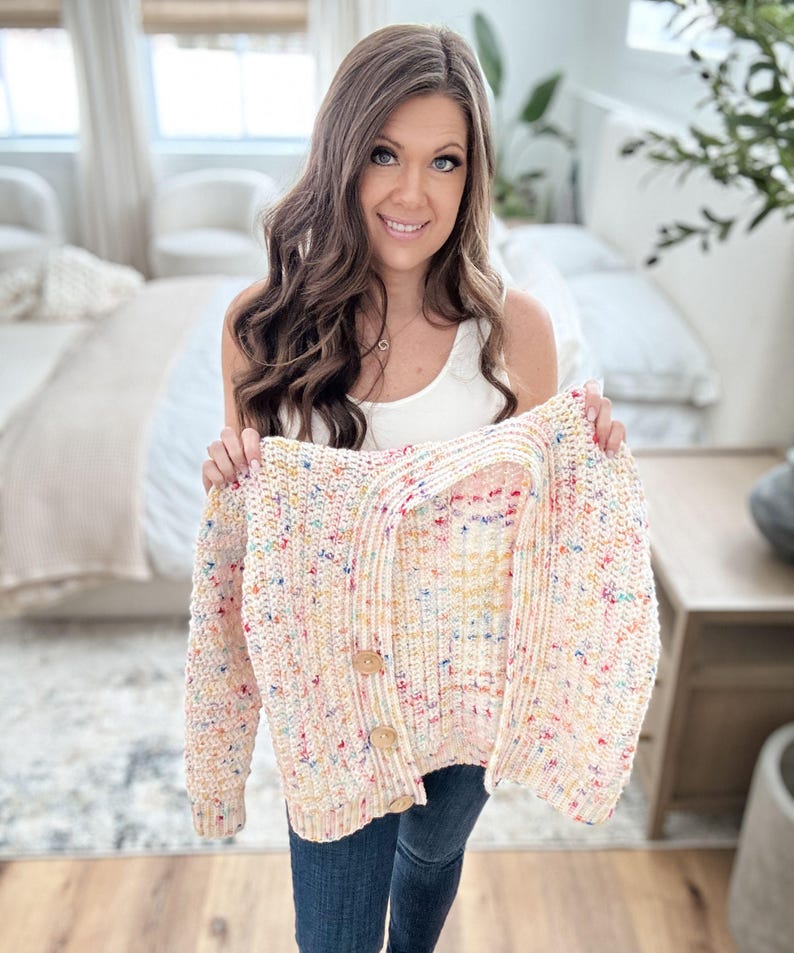 CROCHET PATTERN & VIDEO/ Snowy Season Cardigan Pattern, Sizes Xs-5X, Side to side construction, pdf, crochet cardigan pattern,