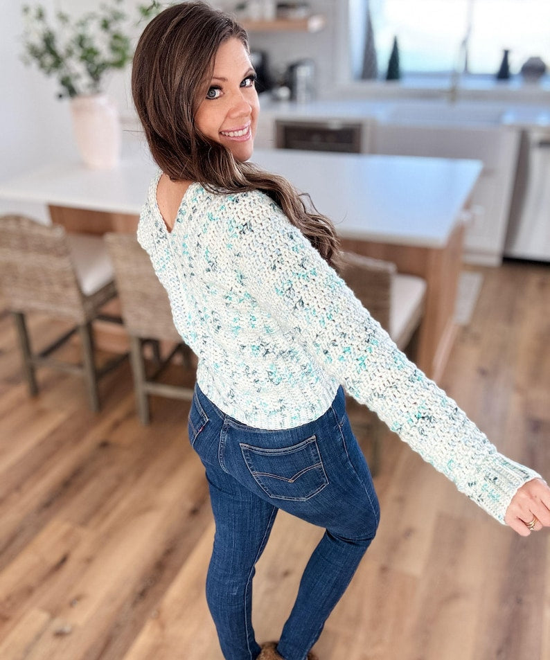CROCHET PATTERN & VIDEO/ Snowy Season Sweater Pattern, Sizes Xs-5X, Pdf, Video Tutorial, 2 Piece Sweater Pattern, V-Neck Sweater