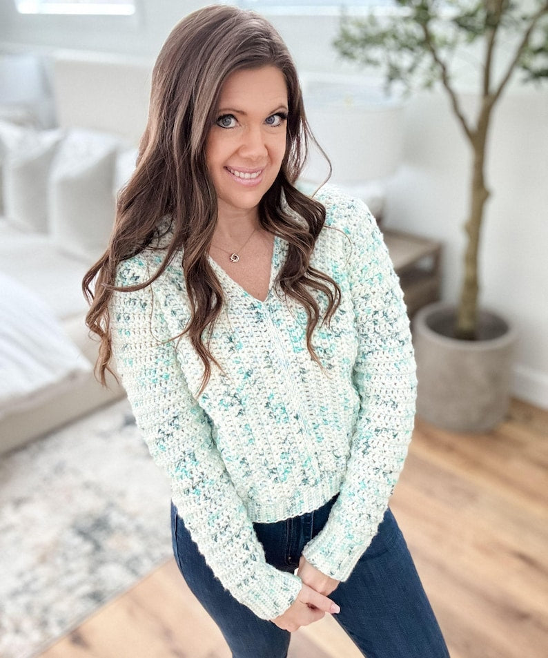 CROCHET PATTERN & VIDEO/ Snowy Season Sweater Pattern, Sizes Xs-5X, Pdf, Video Tutorial, 2 Piece Sweater Pattern, V-Neck Sweater