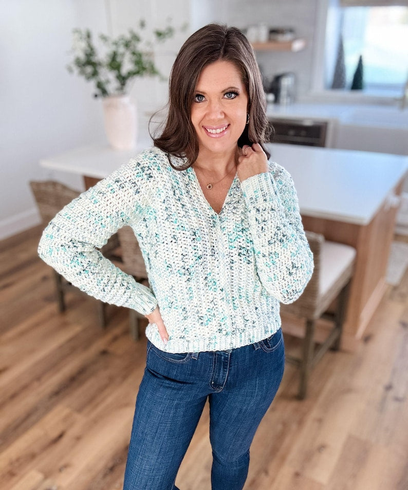 CROCHET PATTERN & VIDEO/ Snowy Season Sweater Pattern, Sizes Xs-5X, Pdf, Video Tutorial, 2 Piece Sweater Pattern, V-Neck Sweater