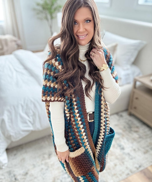CROCHET PATTERN & VIDEO/ Granny Pop Ruana, Crochet Ruana Pattern, Womens Sweater, Easy Crochet Pattern, pdf, Sizes Xs-5X, Granny Stitch